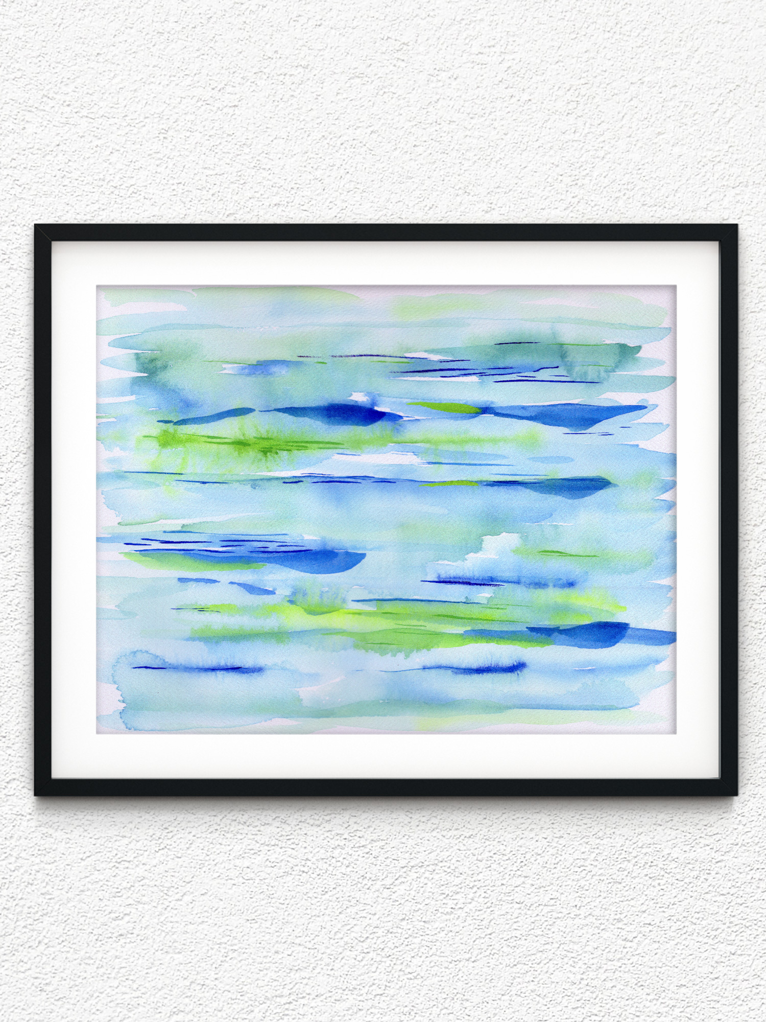 Original Abstract Watercolor Painting 9x12 in. Blue Green - Studio C2